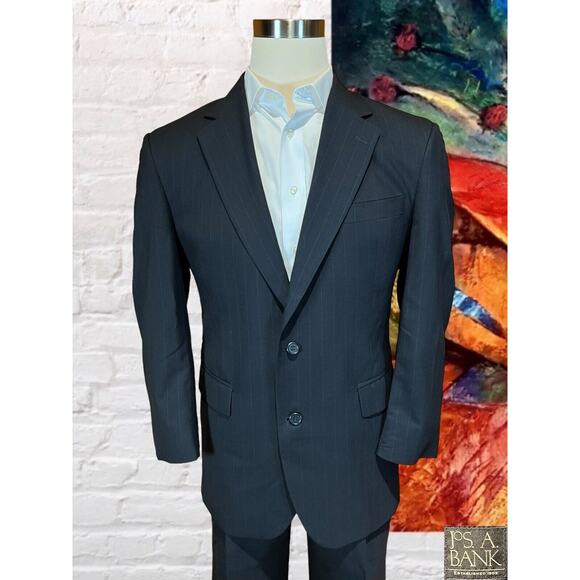 Jos A Bank 41R 32W Navy Blue Pinstripe 2 Piece Suit Jacket Pants Set - Picture 5 of 16